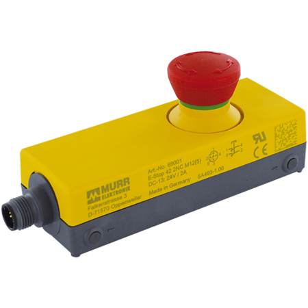 MURR ELEKTRONIK E-stop with 2 positive opening, s in a 42mm enclosure, M12 connection, 5 poles, twist release 69001